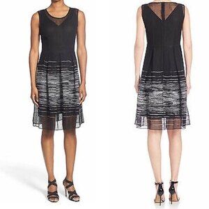 Elie Tahari Jessy Black White Striped Linen Blend Pleated Dress 4